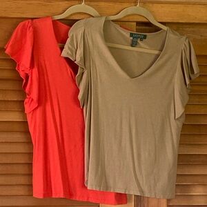 Two Lauren Ralph Lauren v neck flutter sleeve stretch knit  tops.